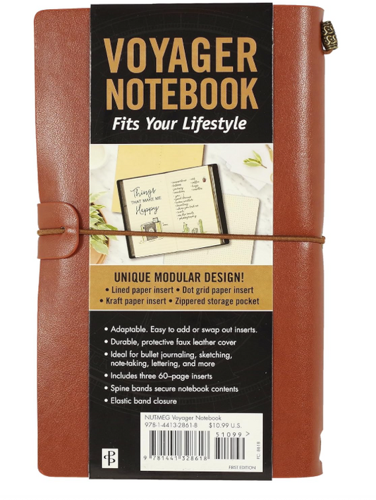 Voyager Refillable Journal Nutmeg Leather Bound Traveler’s Notebook Planner by Peter Pauper Press