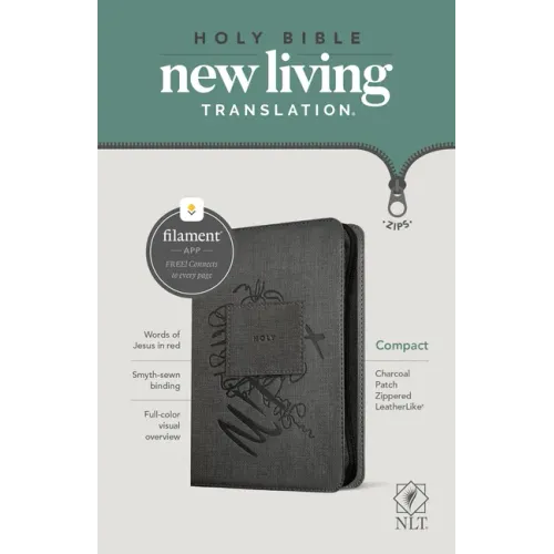 NLT Compact Zipper Bible, Filament Enabled (Leatherlike, Charcoal Patch, Red Letter)